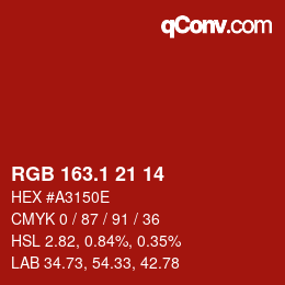 カラーコード: RGB 163.1 21 14 | qconv.com