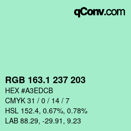 カラーコード: RGB 163.1 237 203 | qconv.com