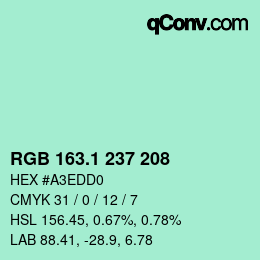 カラーコード: RGB 163.1 237 208 | qconv.com