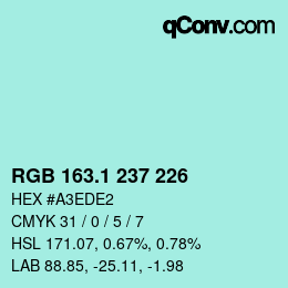 Color code: RGB 163.1 237 226 | qconv.com