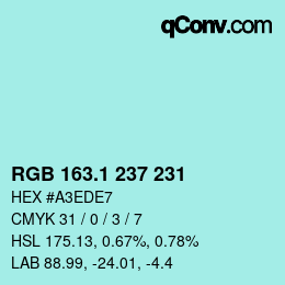 Color code: RGB 163.1 237 231 | qconv.com