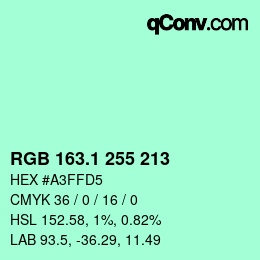 カラーコード: RGB 163.1 255 213 | qconv.com