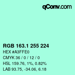 カラーコード: RGB 163.1 255 224 | qconv.com
