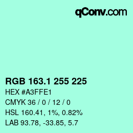 カラーコード: RGB 163.1 255 225 | qconv.com