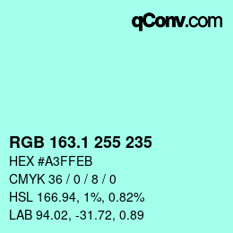 カラーコード: RGB 163.1 255 235 | qconv.com