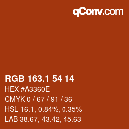 カラーコード: RGB 163.1 54 14 | qconv.com