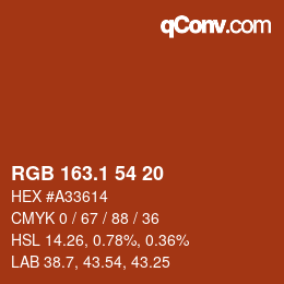カラーコード: RGB 163.1 54 20 | qconv.com