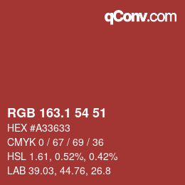 カラーコード: RGB 163.1 54 51 | qconv.com