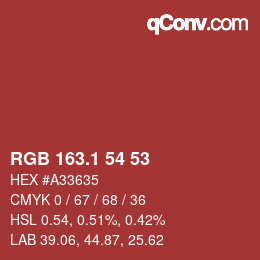 カラーコード: RGB 163.1 54 53 | qconv.com