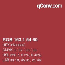 カラーコード: RGB 163.1 54 60 | qconv.com
