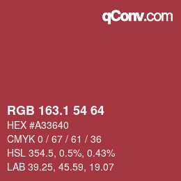 カラーコード: RGB 163.1 54 64 | qconv.com