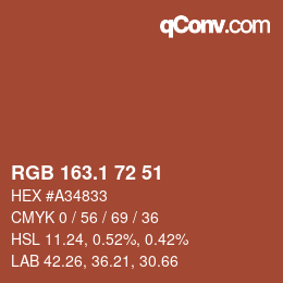 カラーコード: RGB 163.1 72 51 | qconv.com