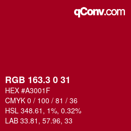 カラーコード: RGB 163.3 0 31 | qconv.com