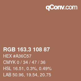カラーコード: RGB 163.3 108 87 | qconv.com
