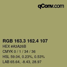カラーコード: RGB 163.3 162.4 107 | qconv.com
