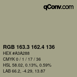 カラーコード: RGB 163.3 162.4 136 | qconv.com
