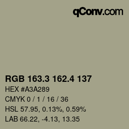 カラーコード: RGB 163.3 162.4 137 | qconv.com