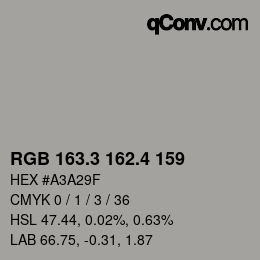 カラーコード: RGB 163.3 162.4 159 | qconv.com
