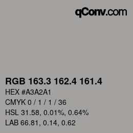 カラーコード: RGB 163.3 162.4 161.4 | qconv.com