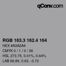 カラーコード: RGB 163.3 162.4 164 | qconv.com