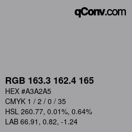 カラーコード: RGB 163.3 162.4 165 | qconv.com