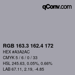 カラーコード: RGB 163.3 162.4 172 | qconv.com