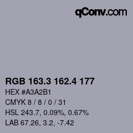 カラーコード: RGB 163.3 162.4 177 | qconv.com