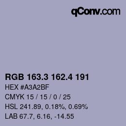 カラーコード: RGB 163.3 162.4 191 | qconv.com