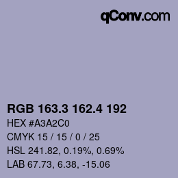 カラーコード: RGB 163.3 162.4 192 | qconv.com