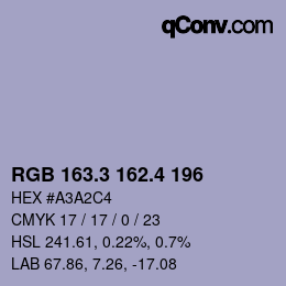 カラーコード: RGB 163.3 162.4 196 | qconv.com