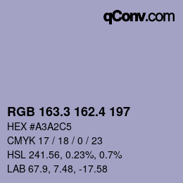 カラーコード: RGB 163.3 162.4 197 | qconv.com