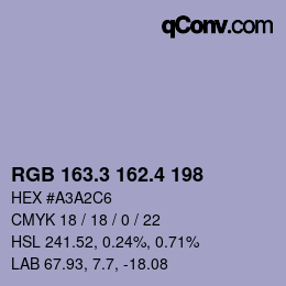カラーコード: RGB 163.3 162.4 198 | qconv.com