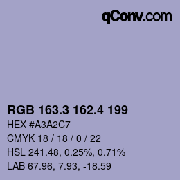 カラーコード: RGB 163.3 162.4 199 | qconv.com