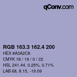 カラーコード: RGB 163.3 162.4 200 | qconv.com