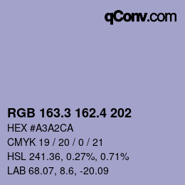 カラーコード: RGB 163.3 162.4 202 | qconv.com