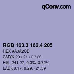 カラーコード: RGB 163.3 162.4 205 | qconv.com