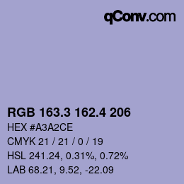 カラーコード: RGB 163.3 162.4 206 | qconv.com