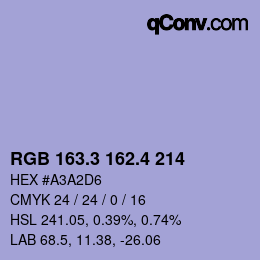 カラーコード: RGB 163.3 162.4 214 | qconv.com