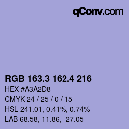 カラーコード: RGB 163.3 162.4 216 | qconv.com