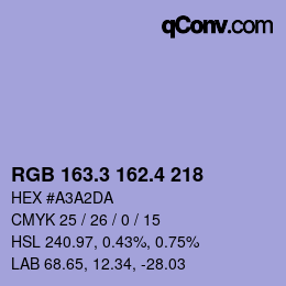 カラーコード: RGB 163.3 162.4 218 | qconv.com