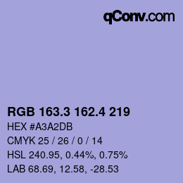 カラーコード: RGB 163.3 162.4 219 | qconv.com