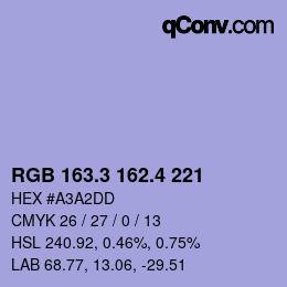 カラーコード: RGB 163.3 162.4 221 | qconv.com