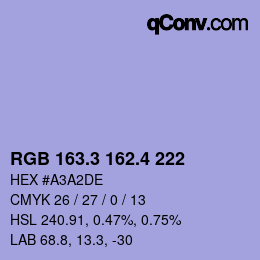 カラーコード: RGB 163.3 162.4 222 | qconv.com
