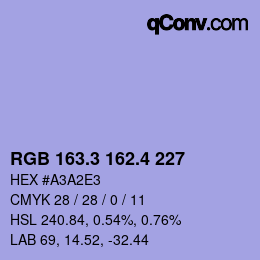 カラーコード: RGB 163.3 162.4 227 | qconv.com