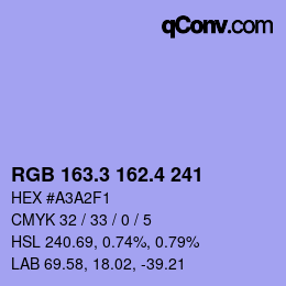 カラーコード: RGB 163.3 162.4 241 | qconv.com
