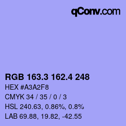 カラーコード: RGB 163.3 162.4 248 | qconv.com