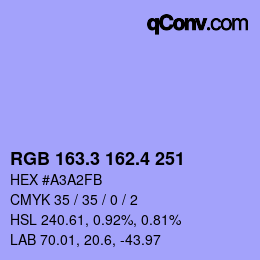 カラーコード: RGB 163.3 162.4 251 | qconv.com