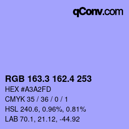 カラーコード: RGB 163.3 162.4 253 | qconv.com
