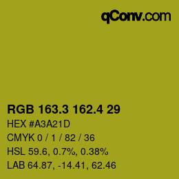 カラーコード: RGB 163.3 162.4 29 | qconv.com