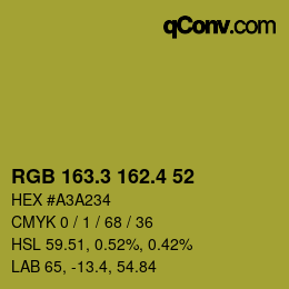 カラーコード: RGB 163.3 162.4 52 | qconv.com